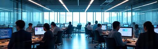 Modern office space with networked computers